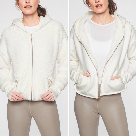 Athleta Cozy Sherpa Reversible Jacket Full Zip Sweater Hoodie Pockets Plus Size - Picture 3 of 3